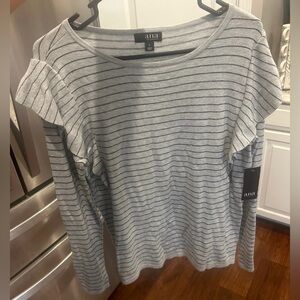 a.n.a. a New Approach women gray striped sweater Large NWT